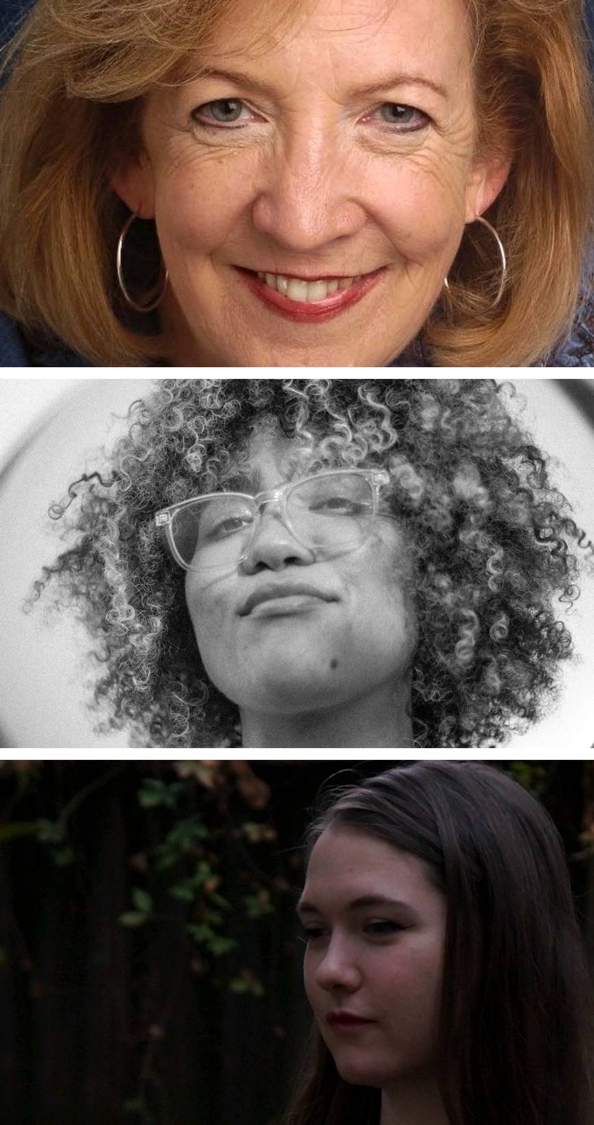 Patricia Clark (top), Sasha Debevec-McKenney (middle), and Jane Morton (bottom)